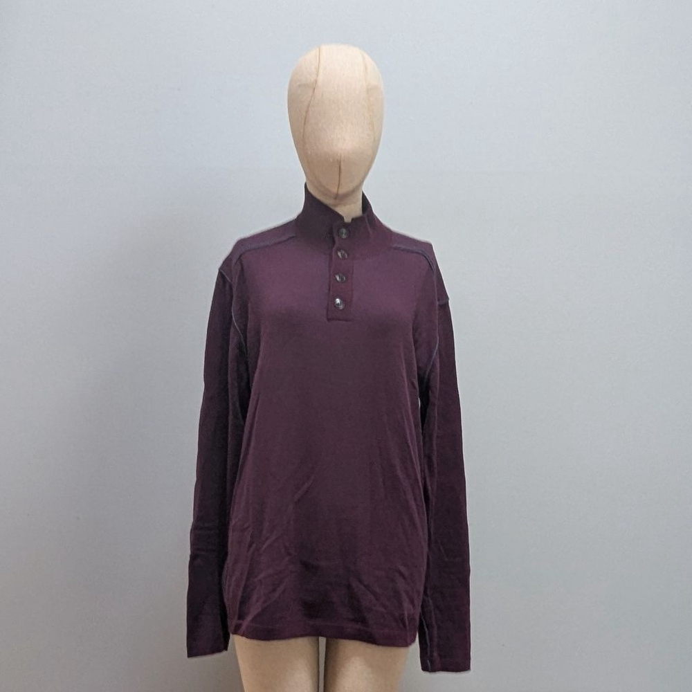 Sundance Highland Stitch Henley Burgundy Contrast Mockneck Sweater - XL